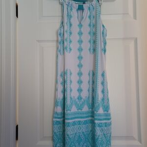 Cabana Life Womens Size L Crystal Lagoon White and Teal Sleeveleds 50+UPF Dress